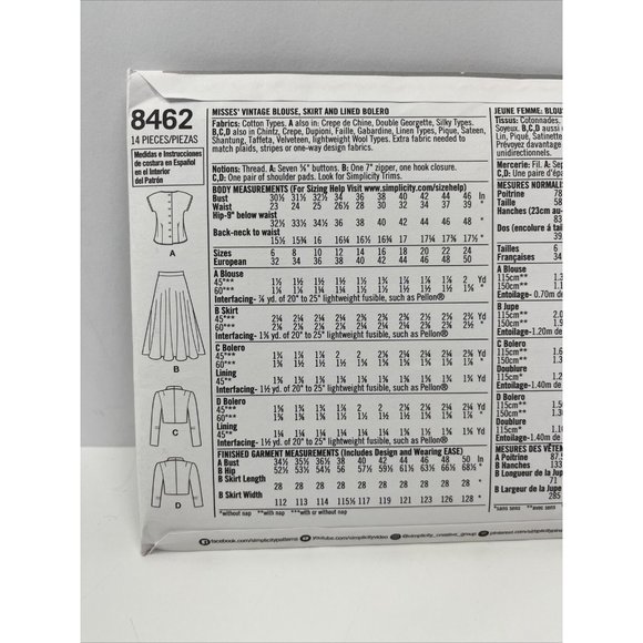 Simplicity Pattern 8462 U5 Size 16 - 24 Vintage 1940s Skirt Jacket Top UNCUT - Picture 8 of 10